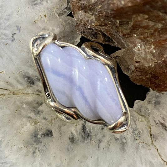Carolyn Pollack Sterling Silver Spiral Blue Lace Agate Decorated Ring For Women
