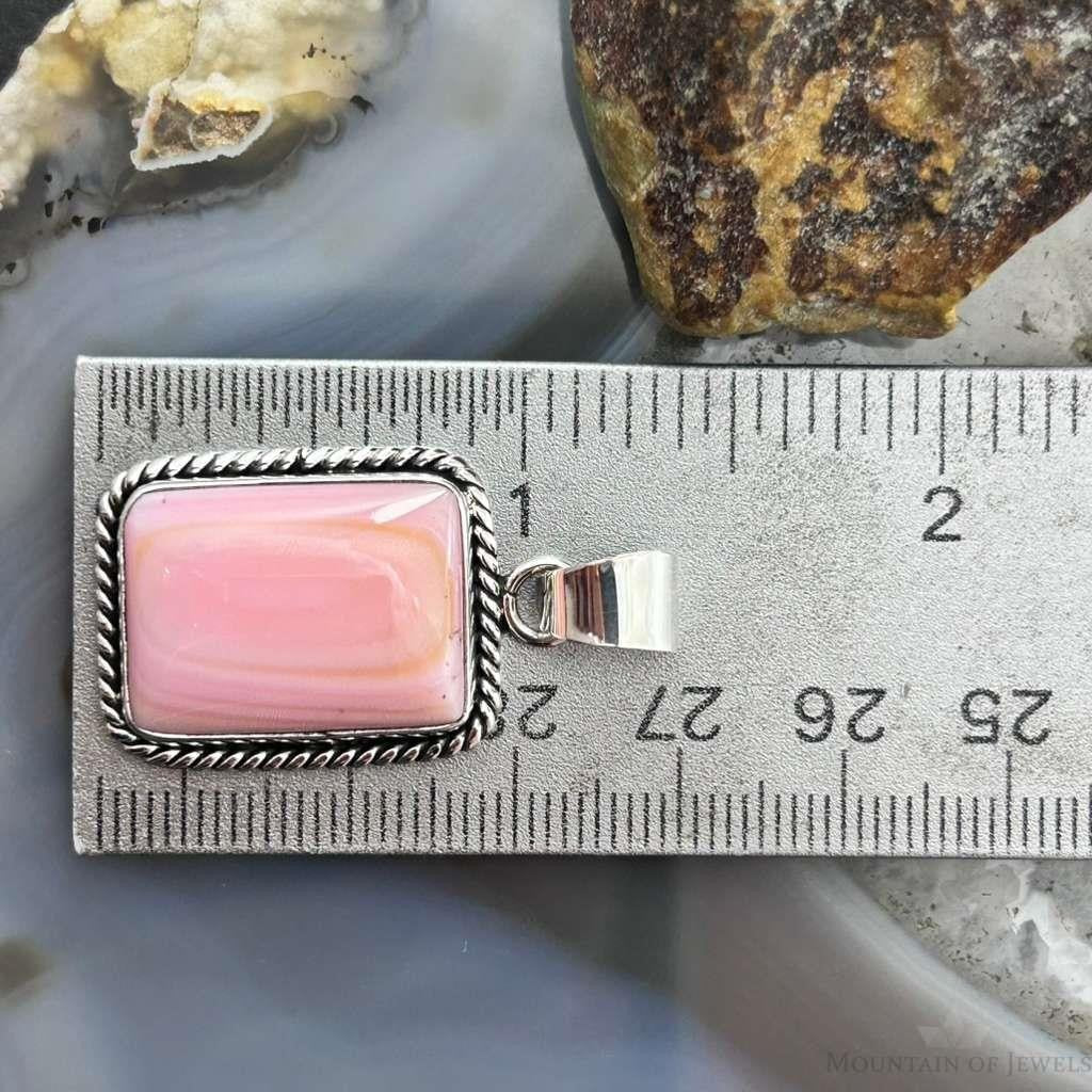 Native American Sterling Silver Rectangle Pink Conch Decorated Pendant For Women #1