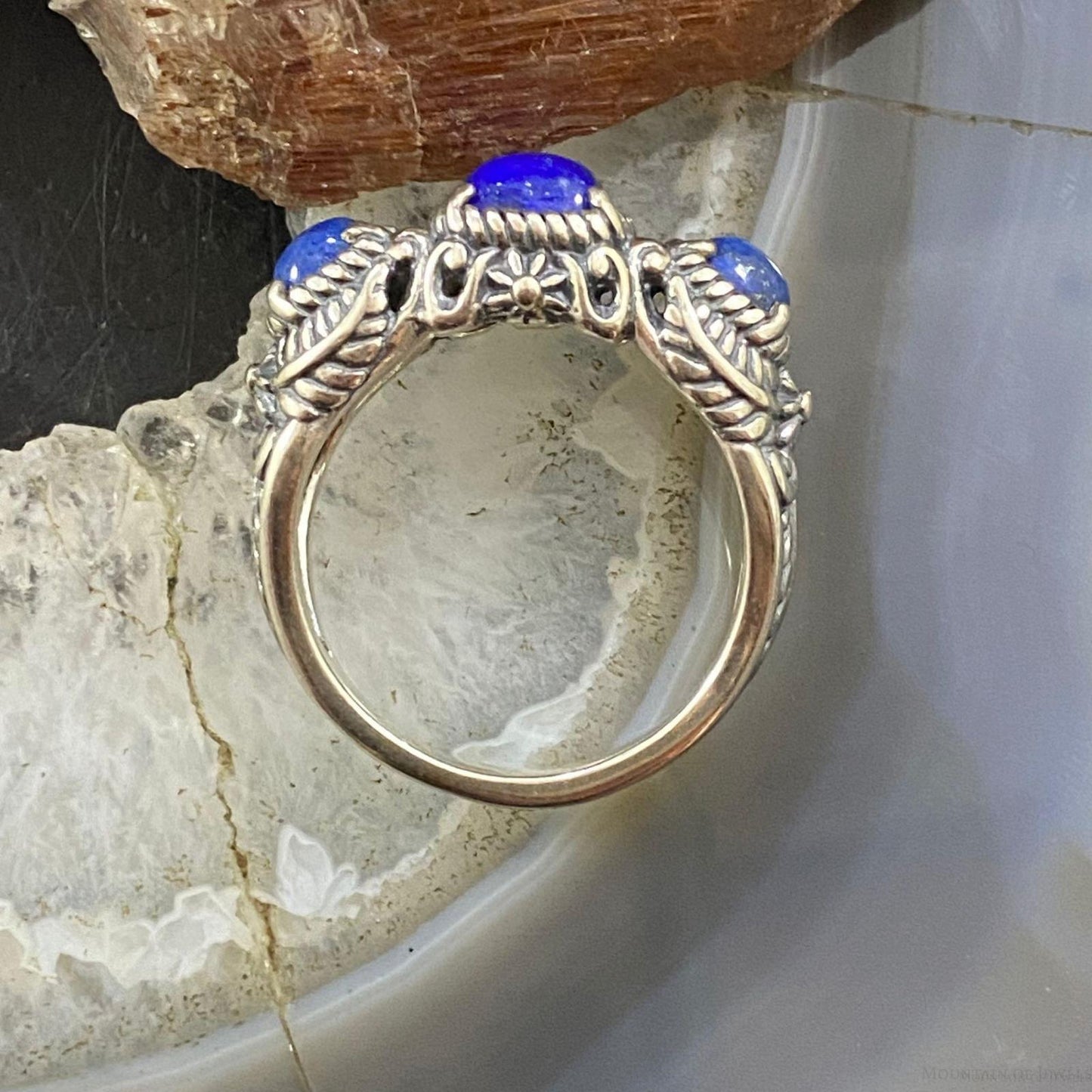 Carolyn Pollack Southwestern Style Sterling Silver Lapis Lazuli & Denim Lapis Decorated Ring For Women