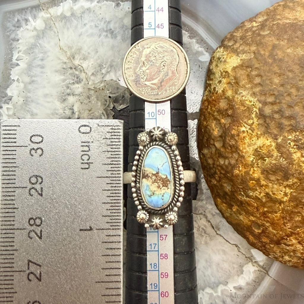 Sterling Silver Southwestern Style Oval Golden Hill Turquoise Adjustable Ring For Women