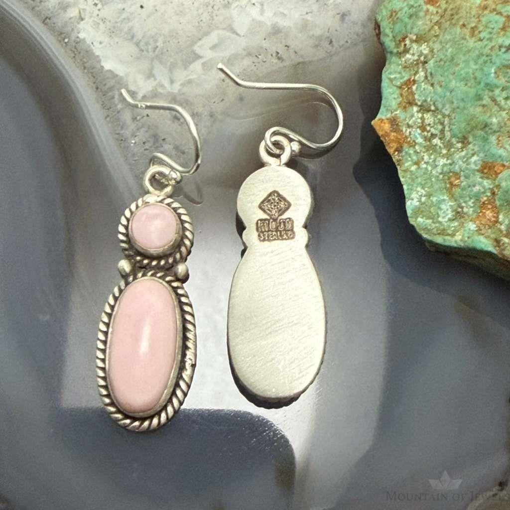 Sterling Silver Southwestern Style Pink Conch Dangle Earrings For Women