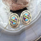 Signed Native American Sterling Silver Multi Stone Inlay Post Earrings For Women