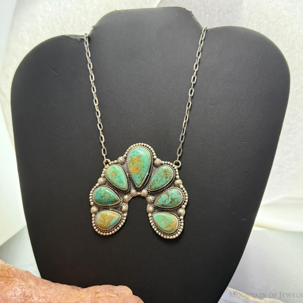 Sterling Silver Southwestern Style Royston Turquoise Naja 24" Necklace For Women