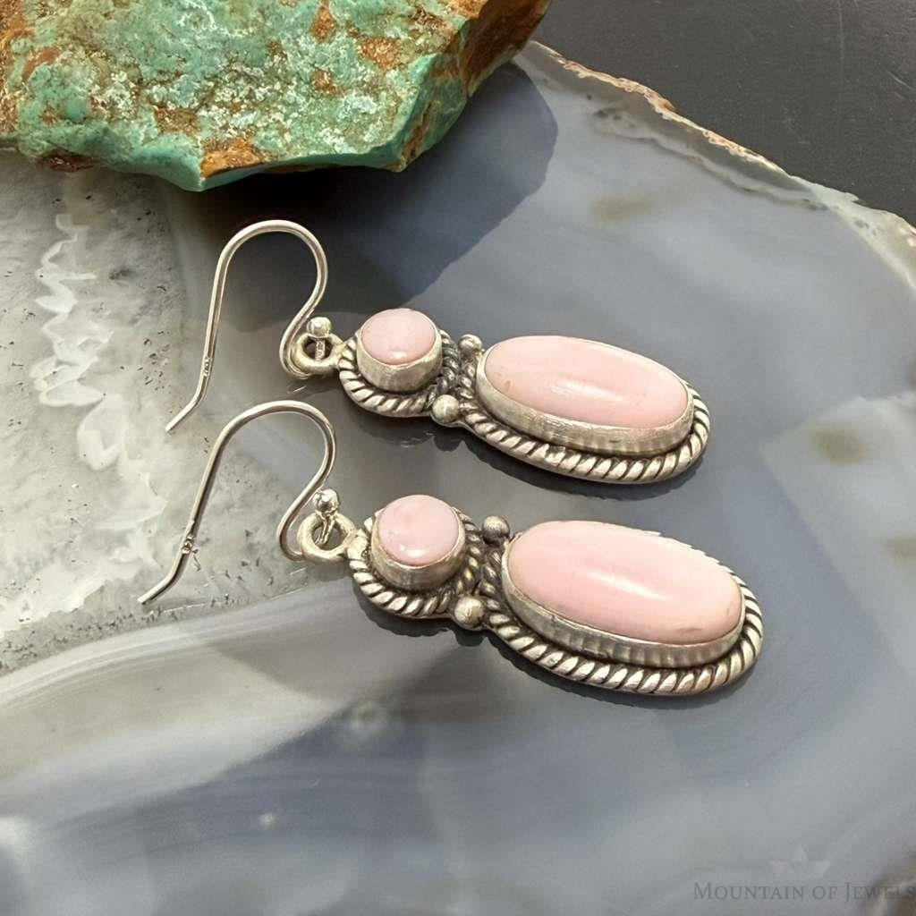 Sterling Silver Southwestern Style Pink Conch Dangle Earrings For Women