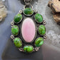 Native American Sterling Silver Sonora Gold Turquoise & Pink Conch Cluster Pendant For Women