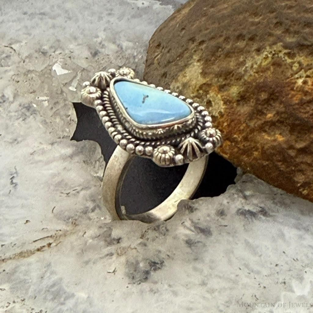 Sterling Silver Southwestern Style Triangle Golden Hill Turquoise Adjustable Ring For Women