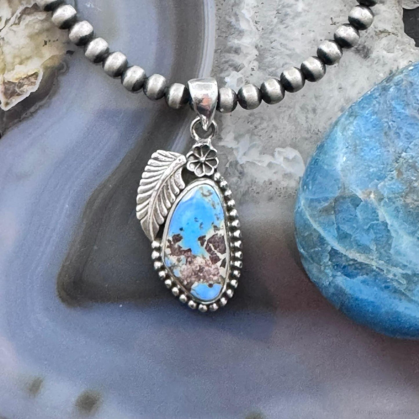 Sterling Silver Southwestern Style Golden Hill Turquoise Leaves Decorated Pendant For Women #3