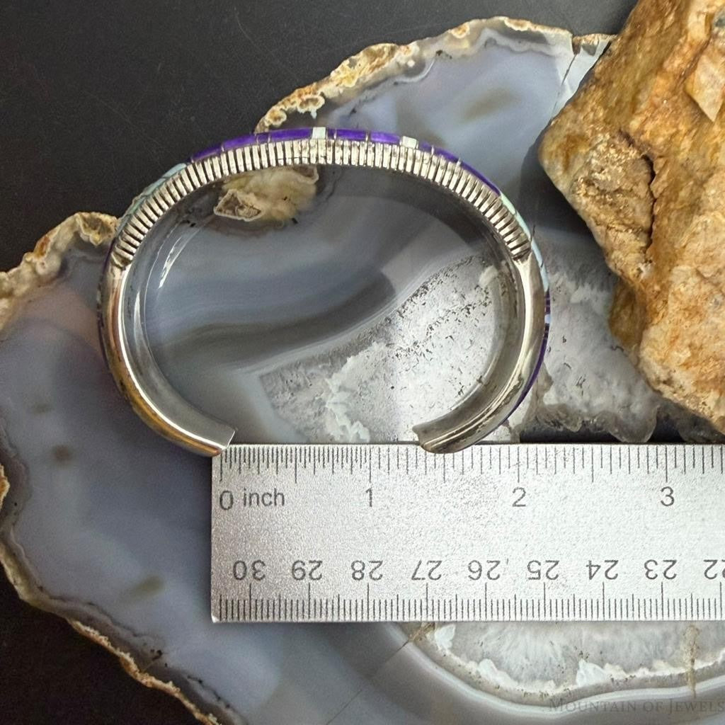 Vintage Native American Sterling Silver Sugilite & Opal Inlay Bracelet For Women