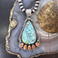 Sterling Silver Southwestern Style Teardrop Turquoise & Spiny Oyster Pendant For Women