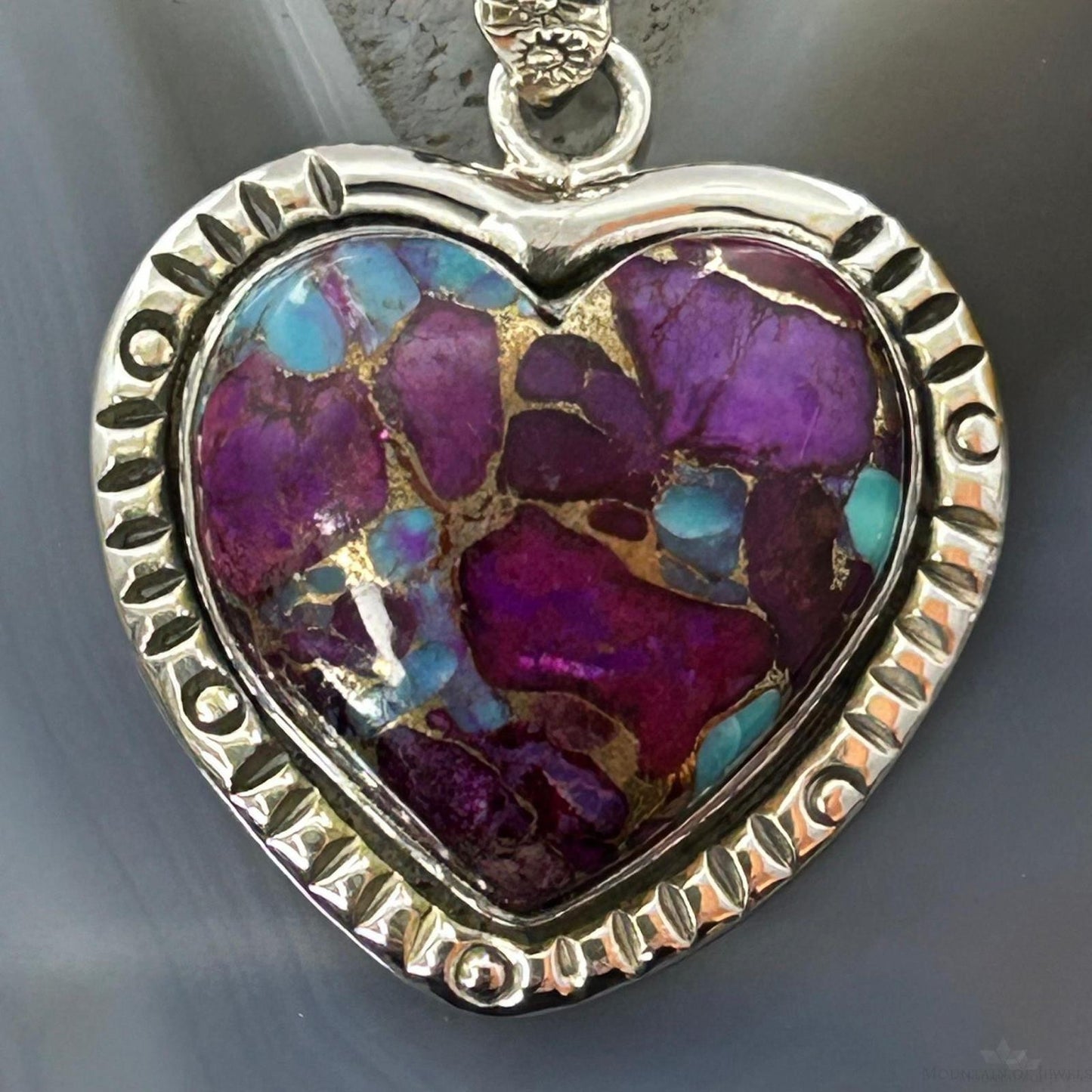 Sterling Silver Southwestern Style Purple Dahlia Heart Pendant For Women