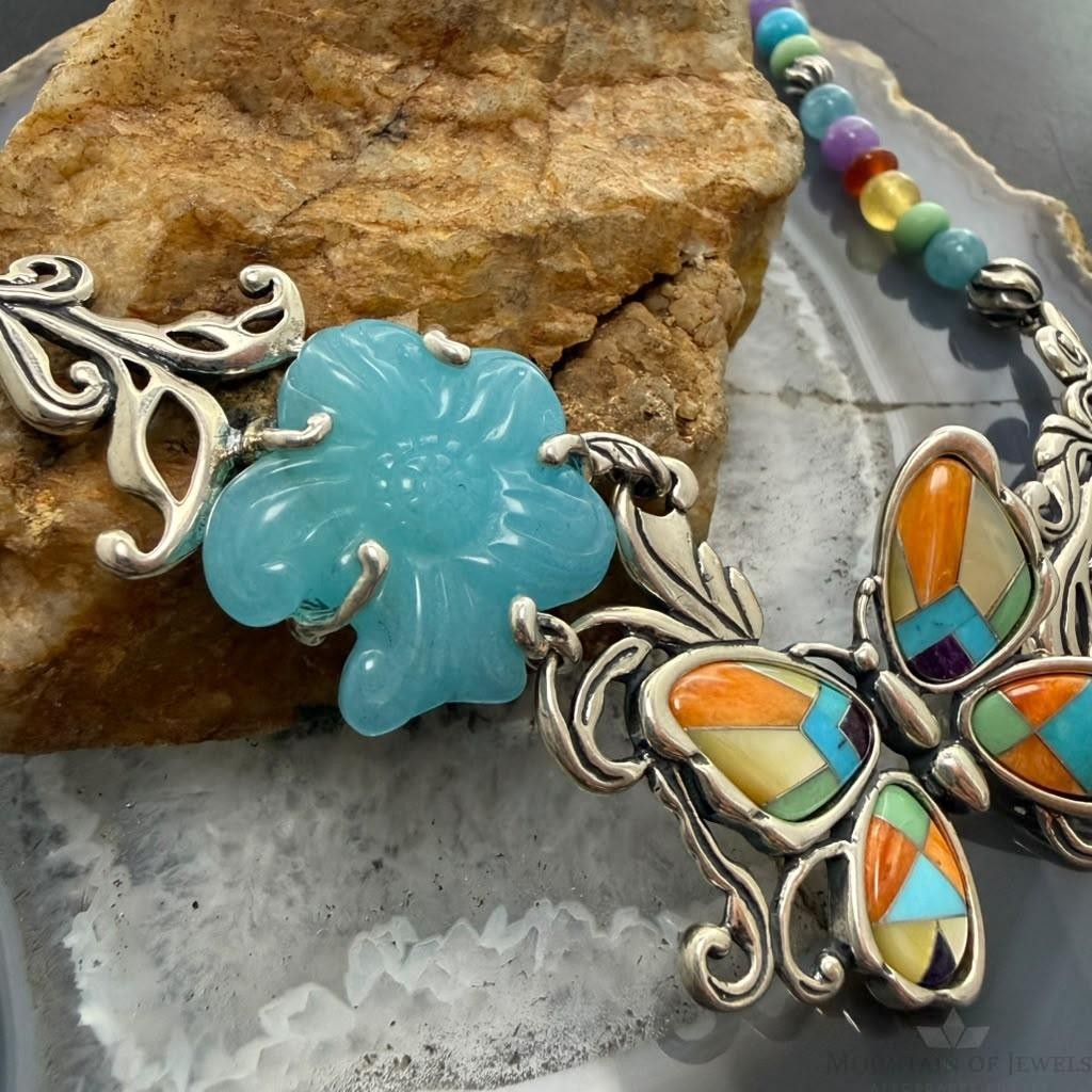 Carolyn Pollack Sterling Inlay Butterfly & Multistone Beads 15"-20" Necklace For Women