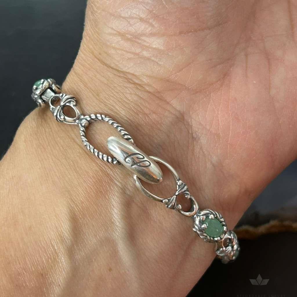 Carolyn Pollack Sterling Silver 7 Oval Aventurine Link Bracelet For Women