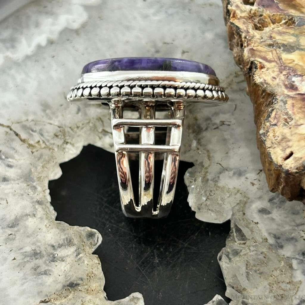 Sterling Silver Southwestern Style Oval Charoite Decorated Ring Size 7 For Women