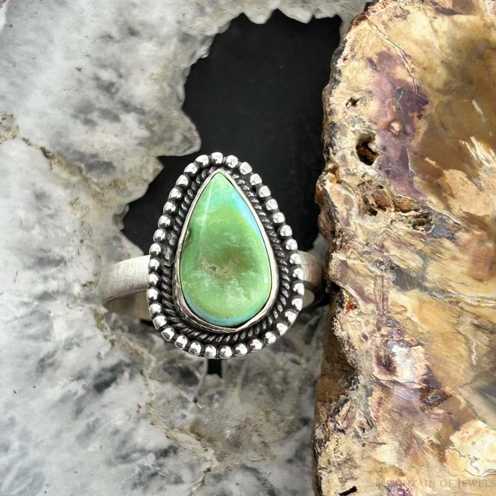 Sterling Silver Southwestern Style Teardrop Sonora Gold Turquoise Adjustable Ring For Women #9
