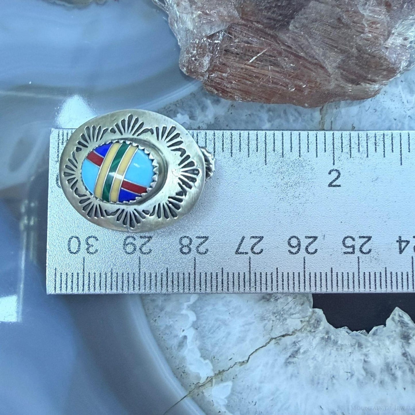 Signed Native American Sterling Silver Multi Stone Inlay Post Earrings For Women