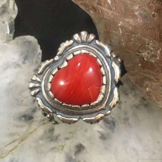 Carolyn Pollack Southwestern Style Sterling Silver Red Jasper Decorated Heart Ring For Women