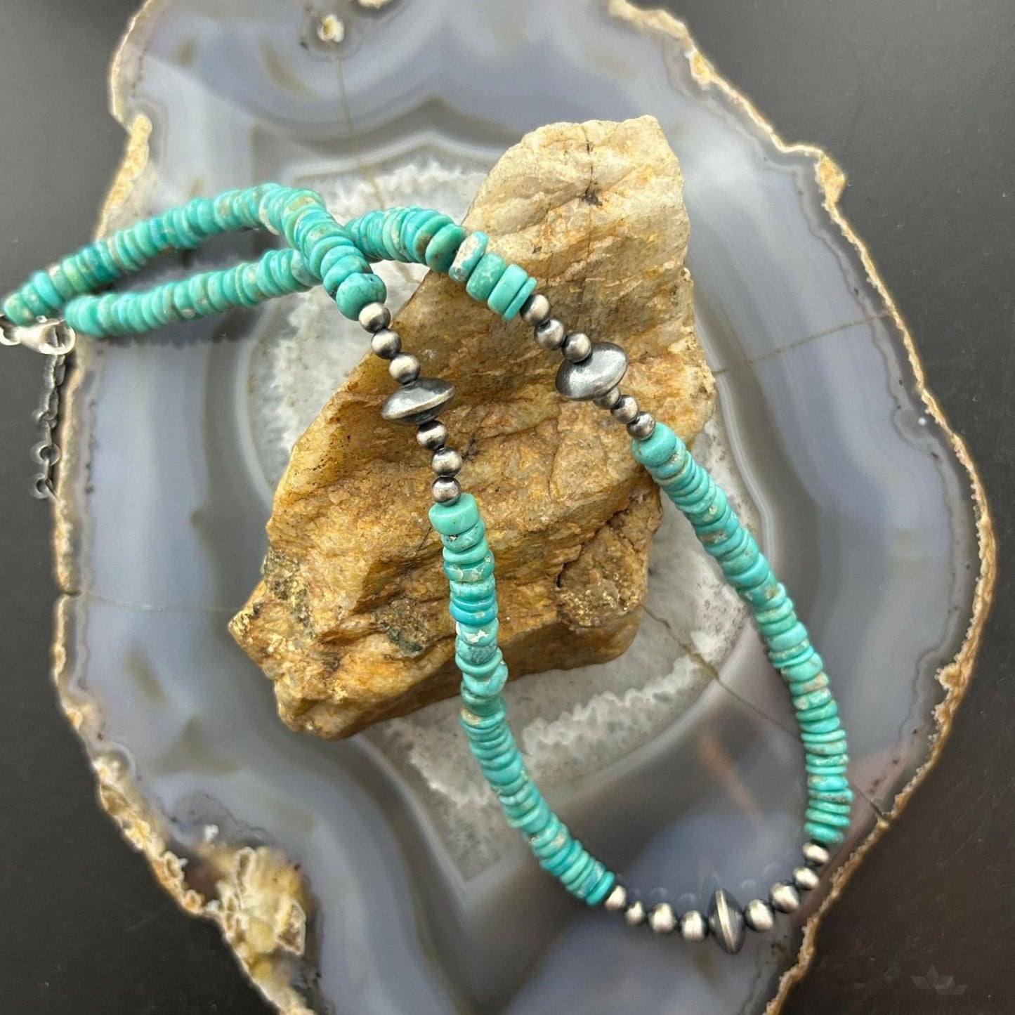Sterling Silver Southwestern Style Turquoise Beads & Sterling Beads 18"-20" Necklace For Women