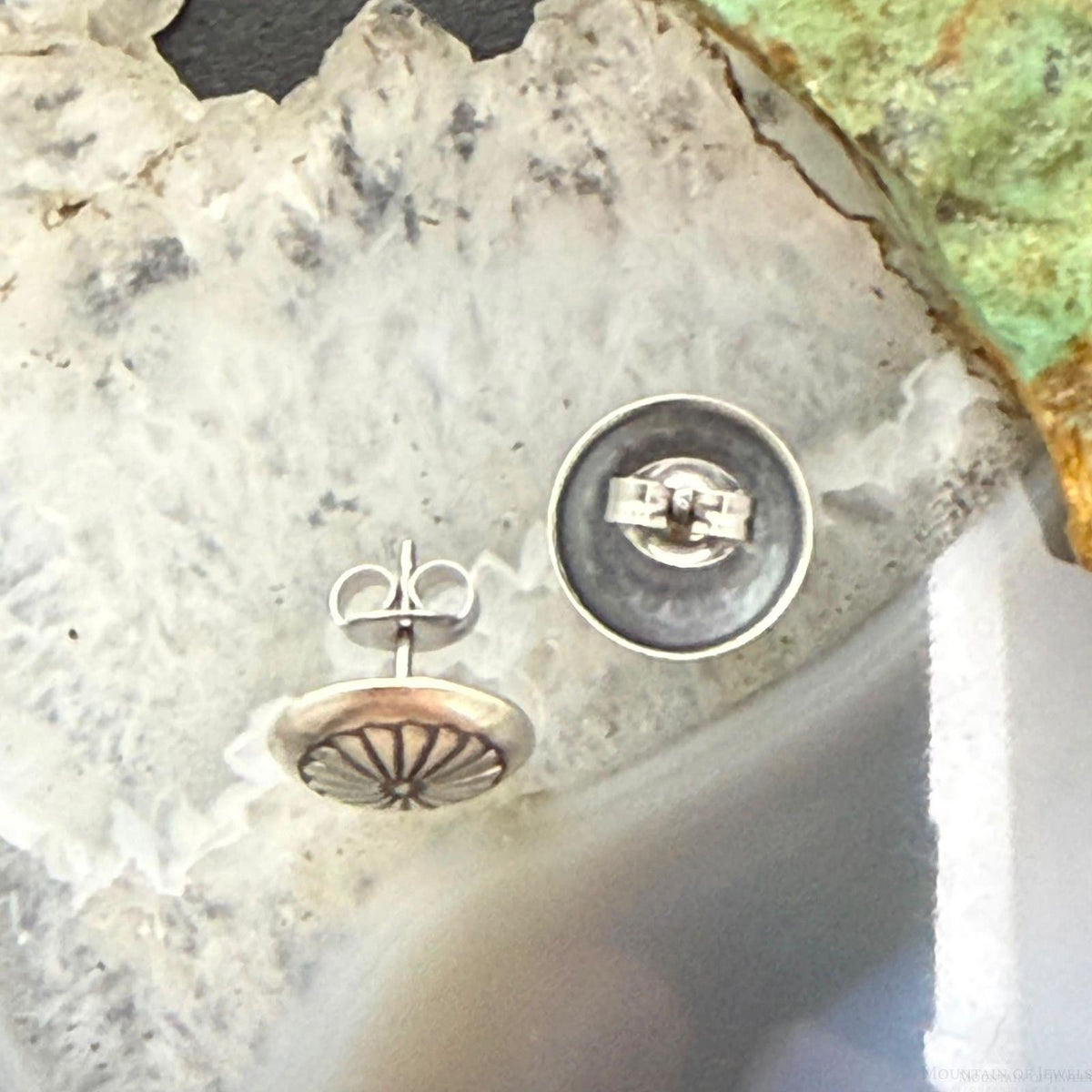 Native American Sterling Silver Round Stamped Concho Stud Earrings For Women