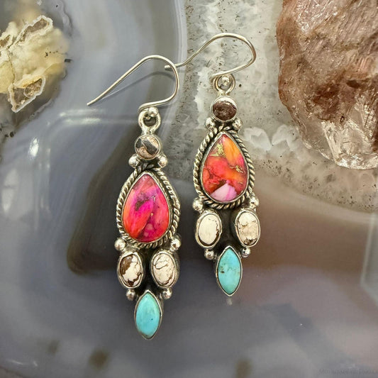 Sterling Silver Southwestern Style Multistone Dangle Earrings For Women