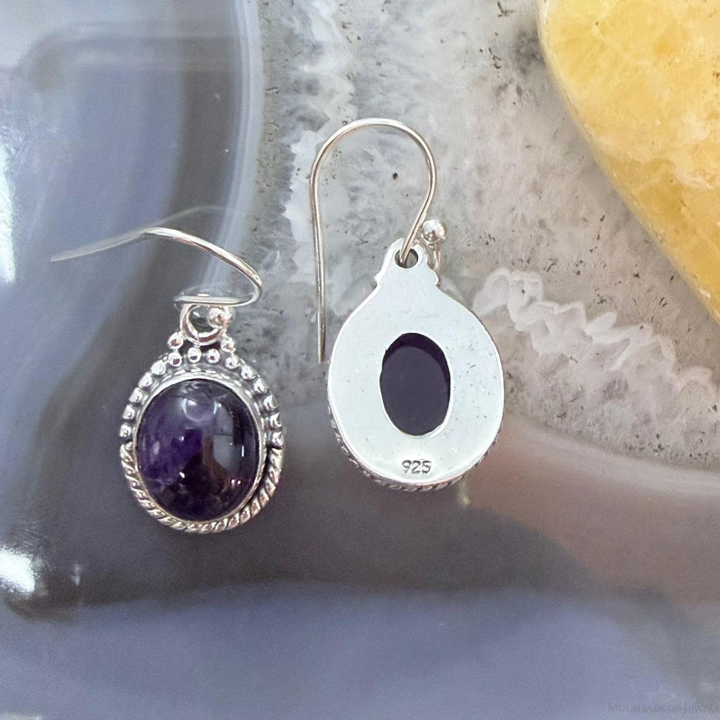 Sterling Silver Southwestern Style Oval Amethyst Dangle Earrings For Women