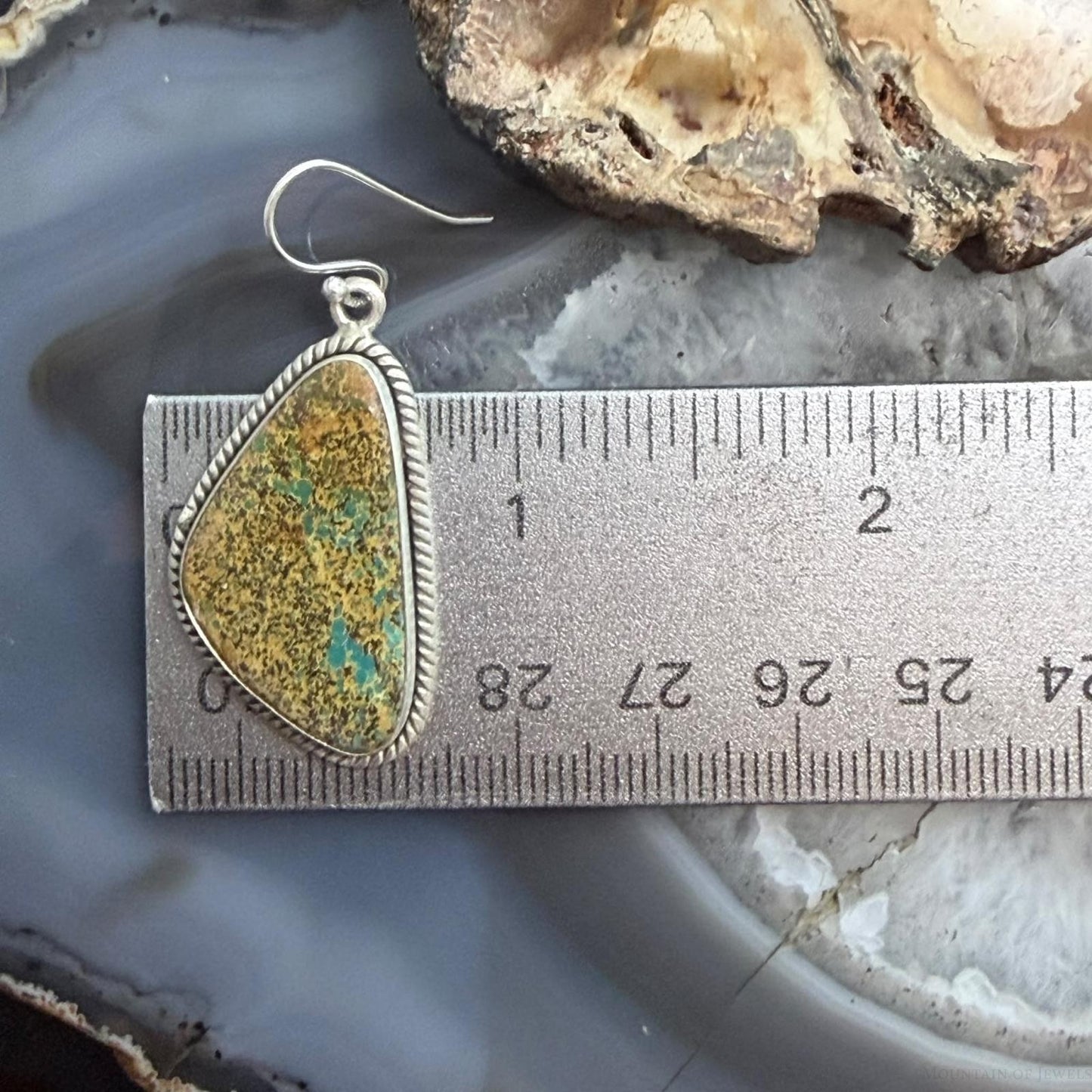 Sterling Silver Southwestern Style Triangle Royston Turquoise Dangle Earrings For Women