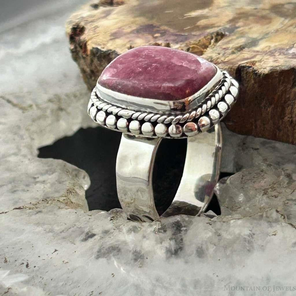 Sterling Silver Southwestern Style Rectangle Thulite Ring Size 7 For Women
