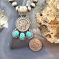 Genuine 1944 90% Silver Mercury Dime Coin w/Oval Turquoise Decorated Unisex Pendant