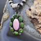 Native American Sterling Silver Sonora Gold Turquoise & Pink Conch Cluster Pendant For Women