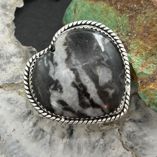 Sterling Silver Southwestern Style White Buffalo Heart Shape Ring Size 8 For Women