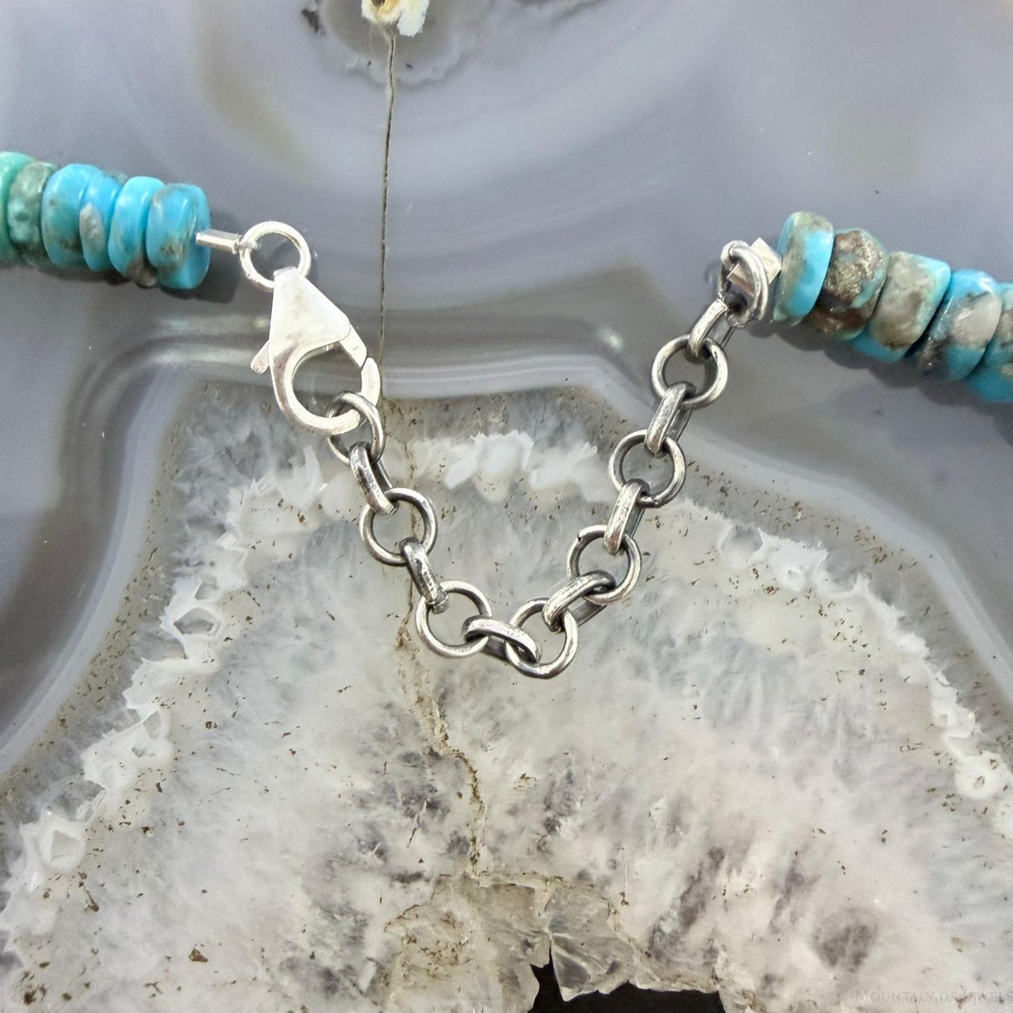 Sterling Silver Southwestern Style Blue Turquoise Beads & Starling Beads 18" Necklace For Women