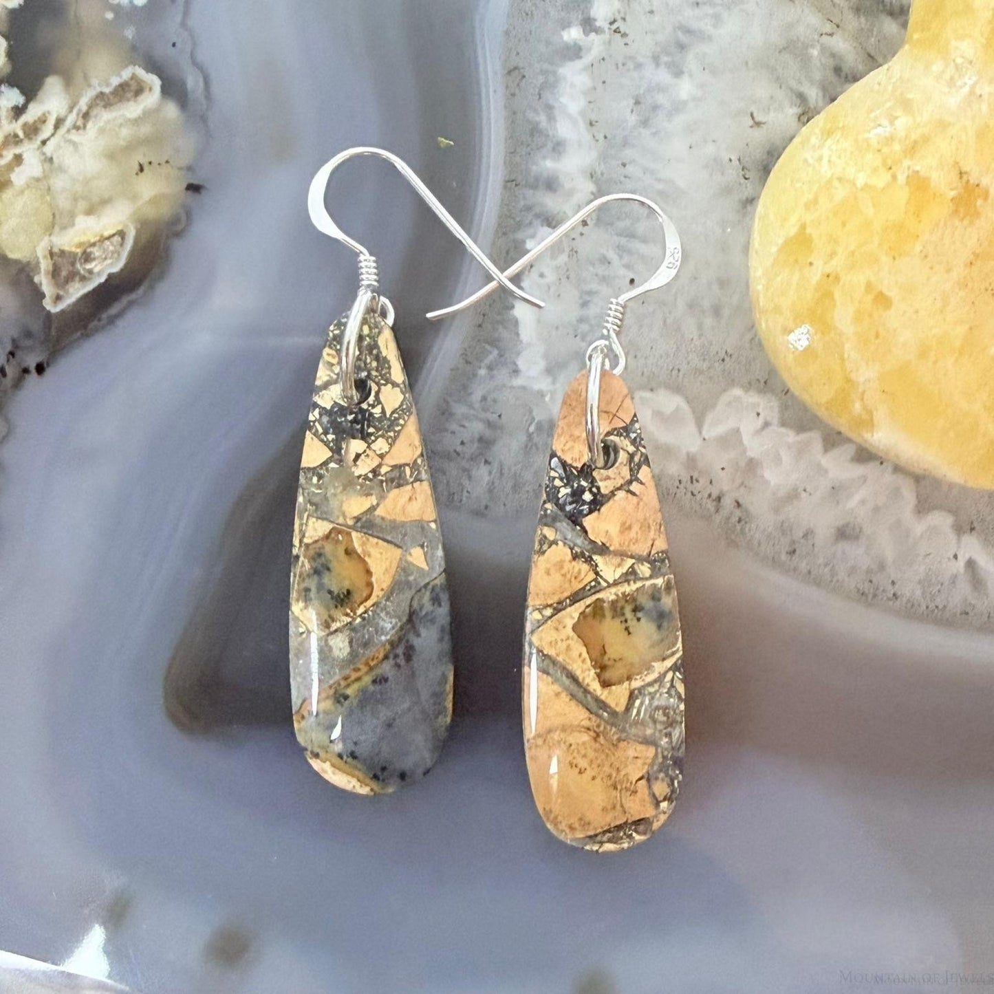 Sterling Silver Teardrop Maligano Jasper Slab Dangle Earrings For Women #502