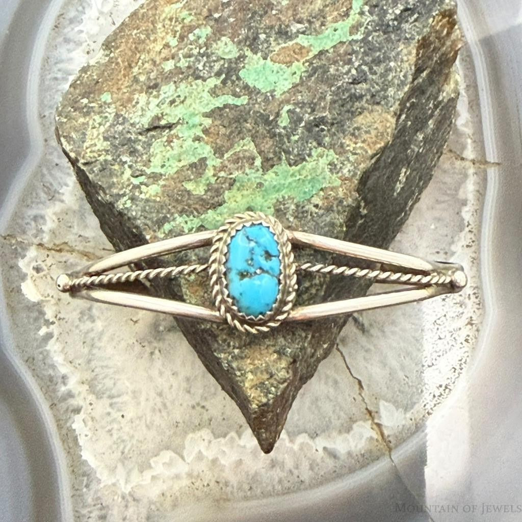 Vintage Native American Silver Natural Turquoise Split Shank Bracelet For Women