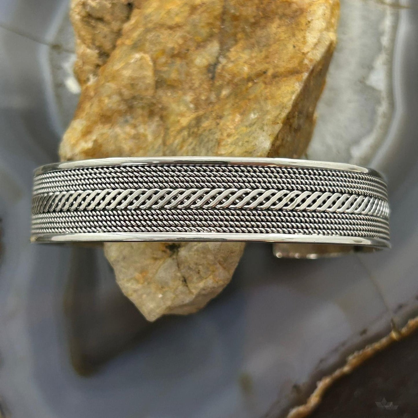 Sterling Silver Flexible & Adjutable Woven Decorated Fashion Bracelet For Women