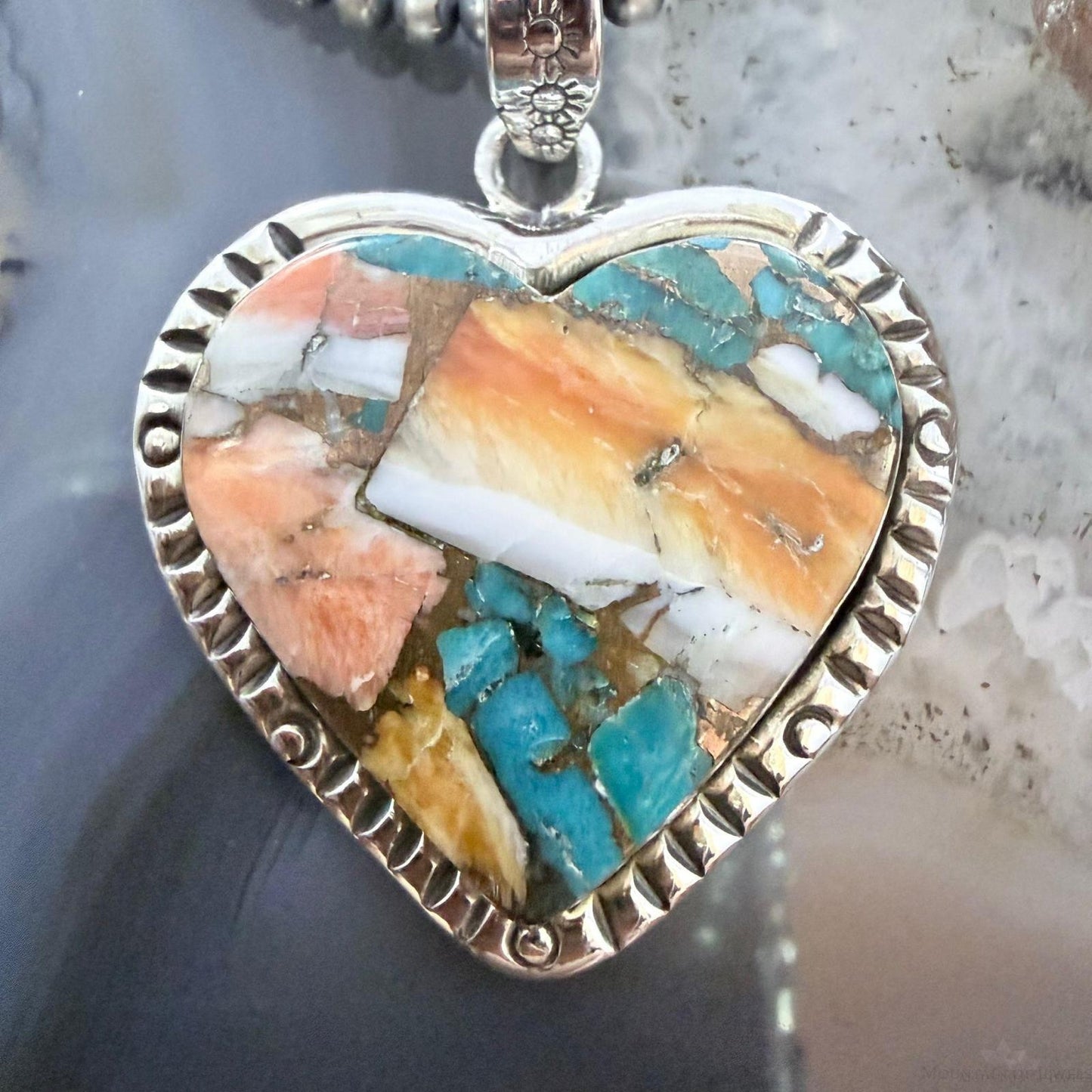 Sterling Silver Southwestern Style Spiny Oyster Turquoise Heart For Women