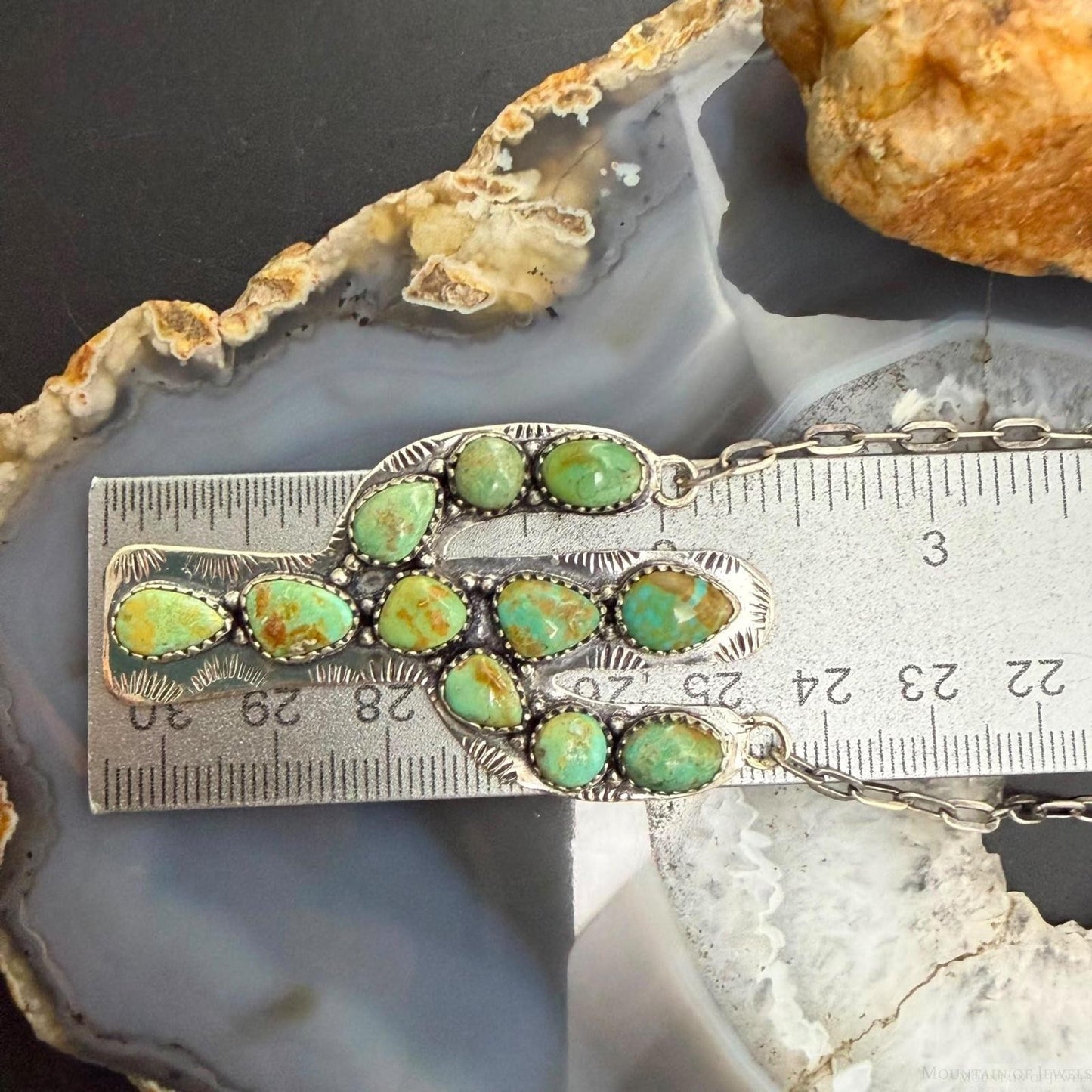 Sterling Silver Southwestern Style Green Kingman Turquoise Cactus Pendant Necklace For Women