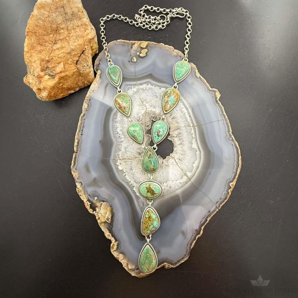 Sterling Silver Southwestern Style Royston Turquoise Lariat 28" Necklace For Women
