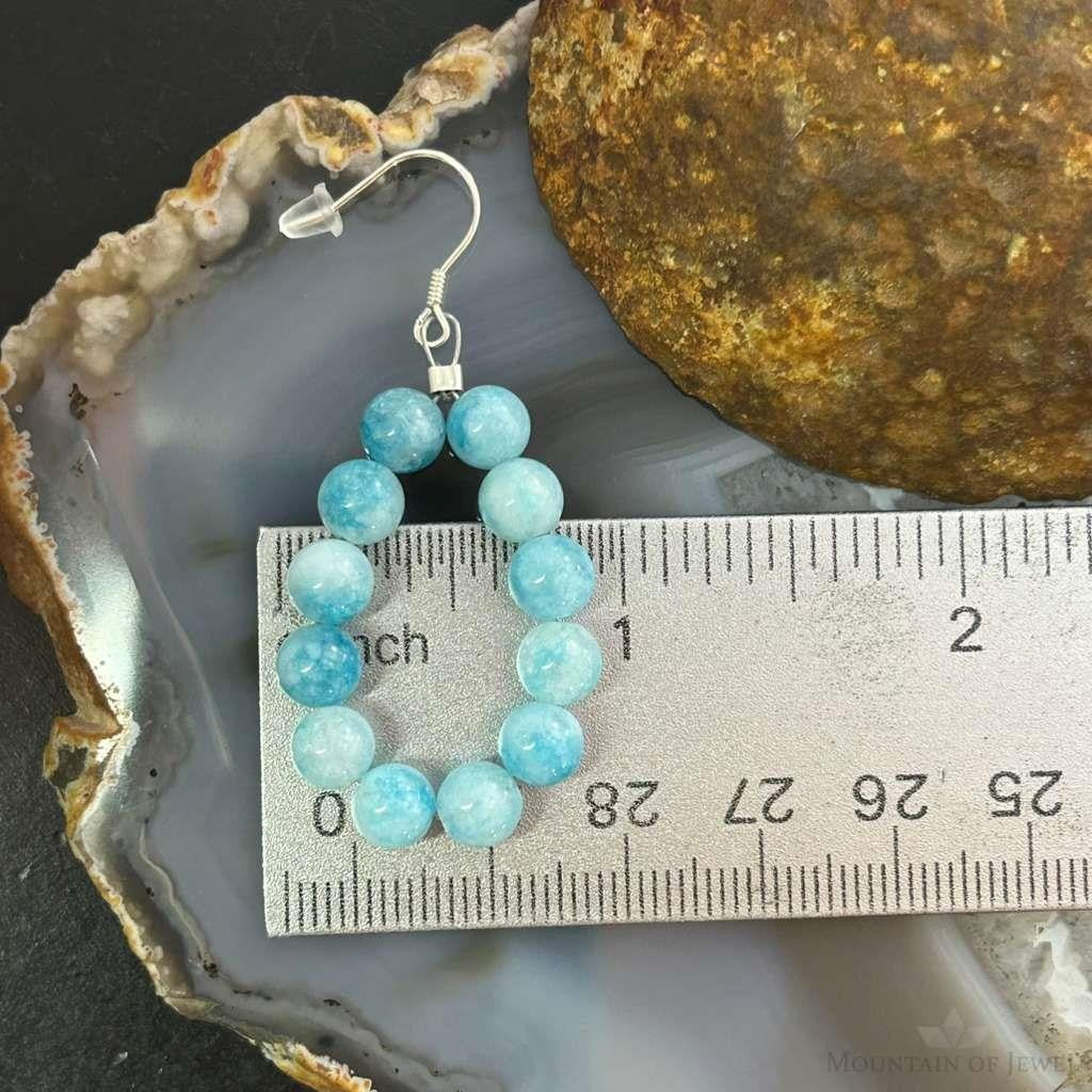 Sterling Silver Larimar Beads Hoop Dangle Earrings For Women