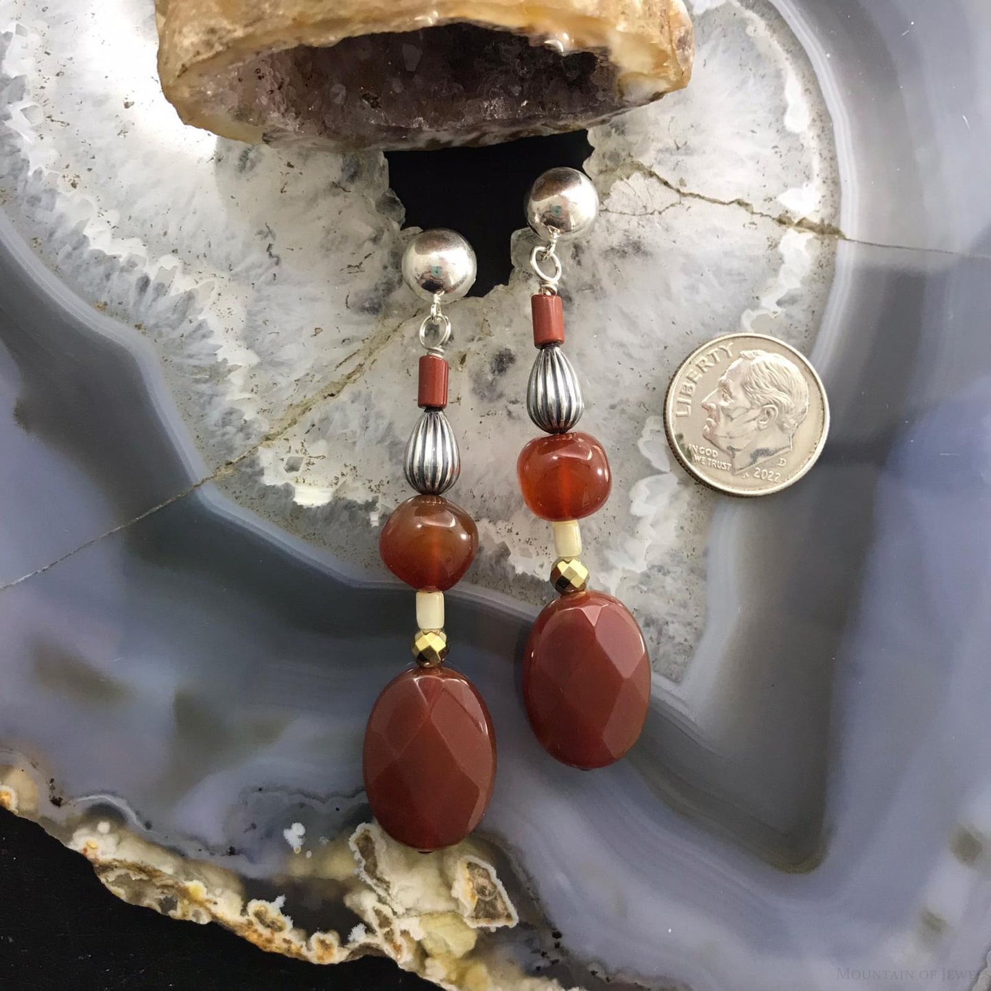 Carolyn Pollack Sterling Silver Pipestone & Carnelian Bead Dangle Earrings For Women