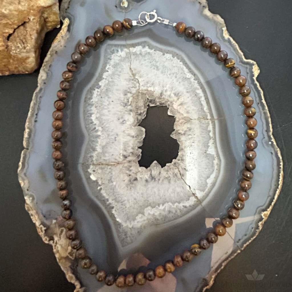 Sterling Silver 6mm Tiger's Eye Beads 16" Necklace For Women
