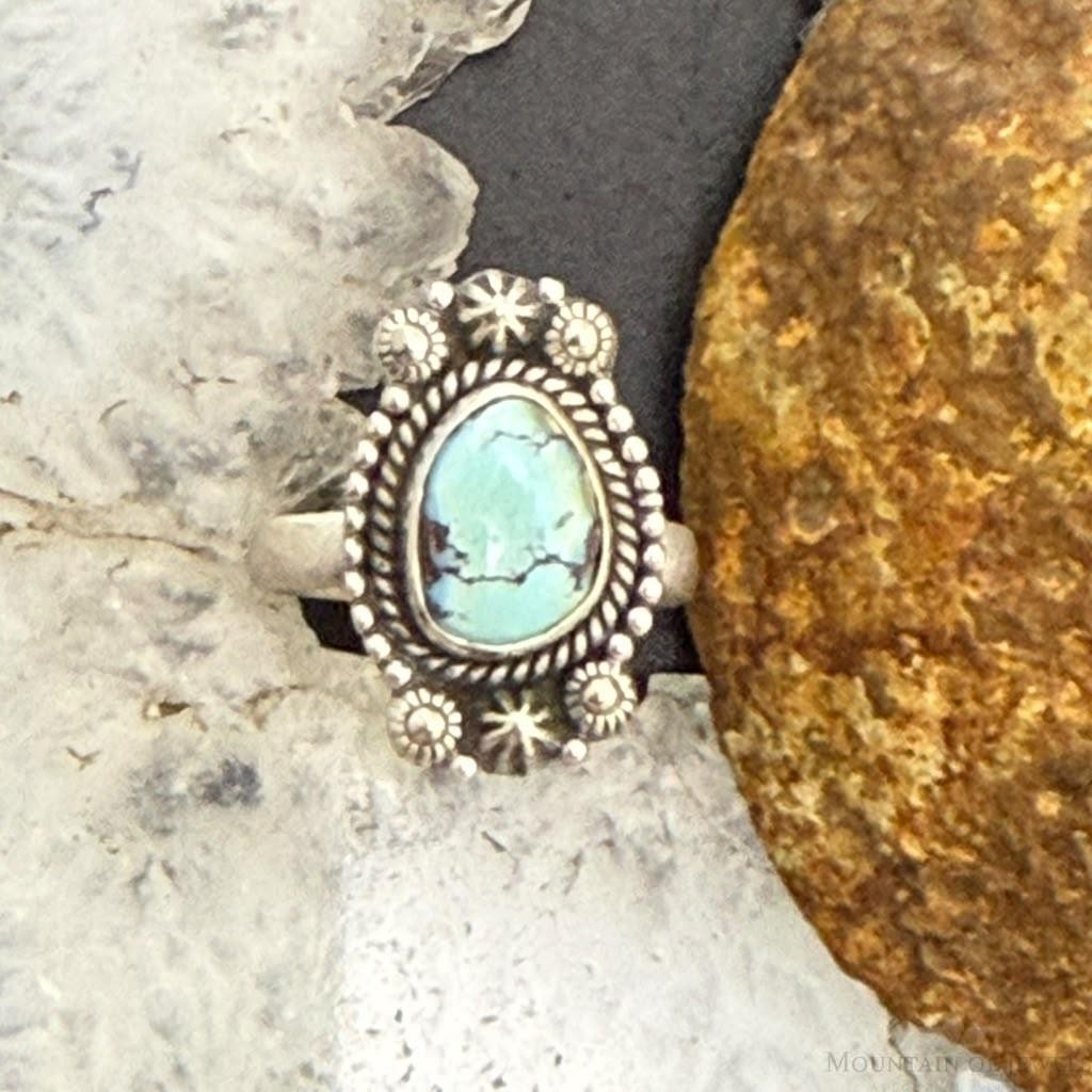 Sterling Silver Southwestern Style Natural Golden Hill Turquoise Adjustable Ring For Women