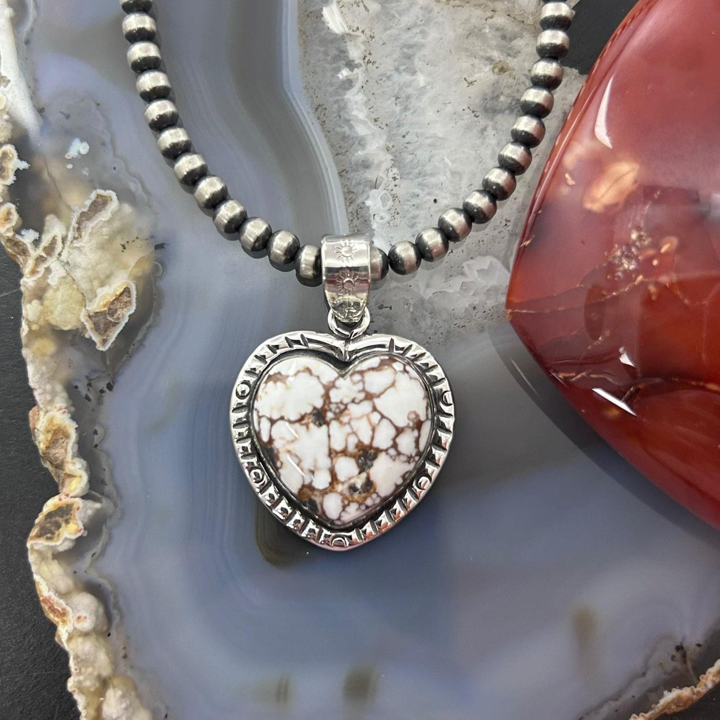 Sterling Silver Southwestern Style Wild Horse Decorated Heart Pendant For Women