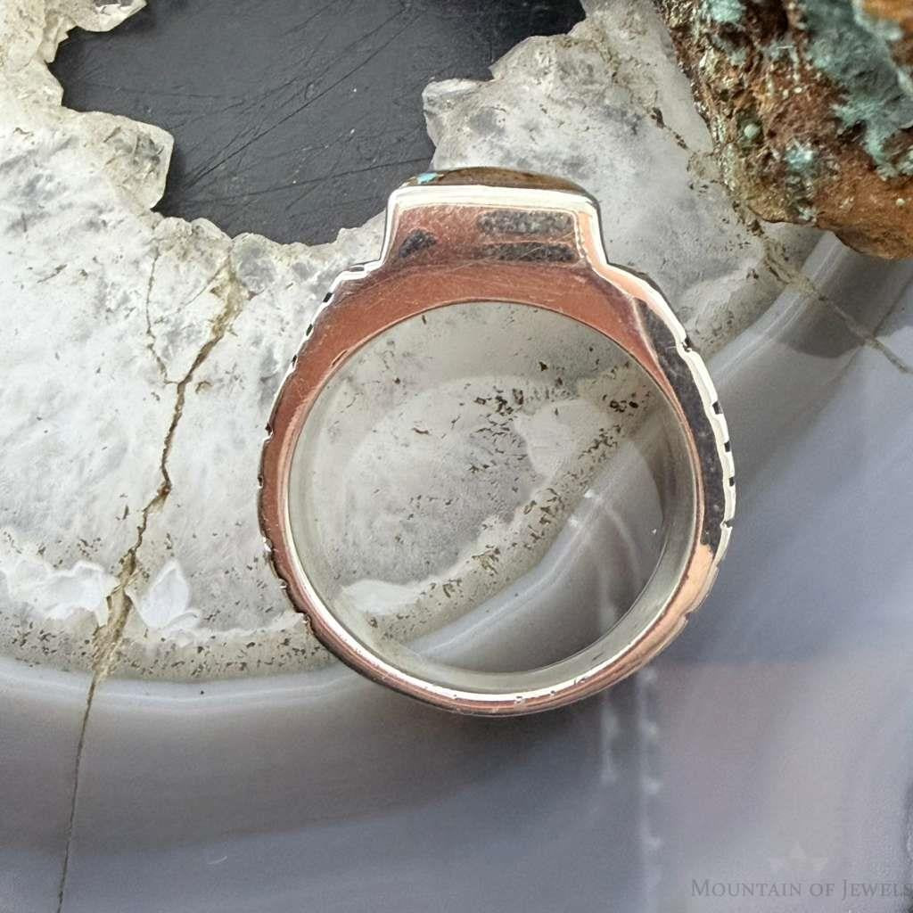 Native American Sterling Silver Ribbon Boulder Turquoise Ring Size 12 For Men