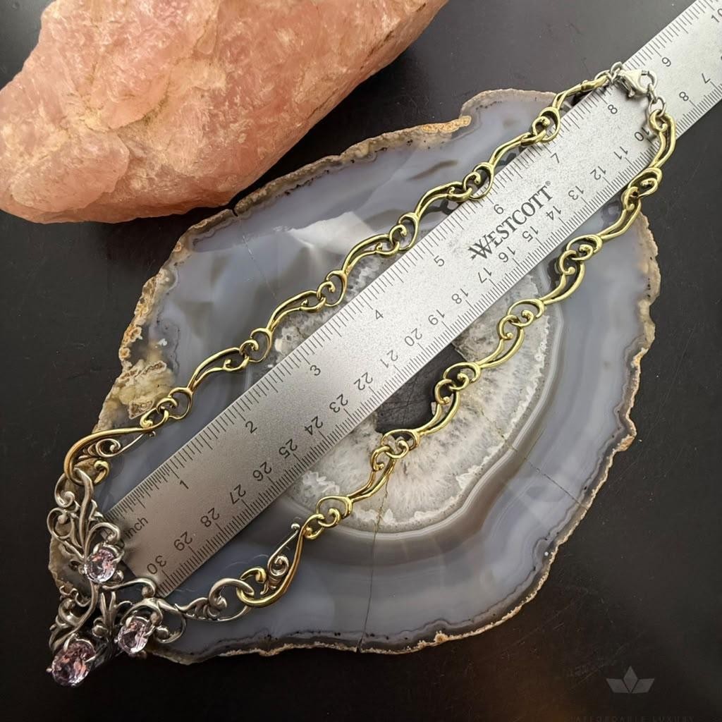 Carolyn Pollack Sterling Silver & Brass Faceted Amethyst 19.5" Swirl Decorated Necklace For Women