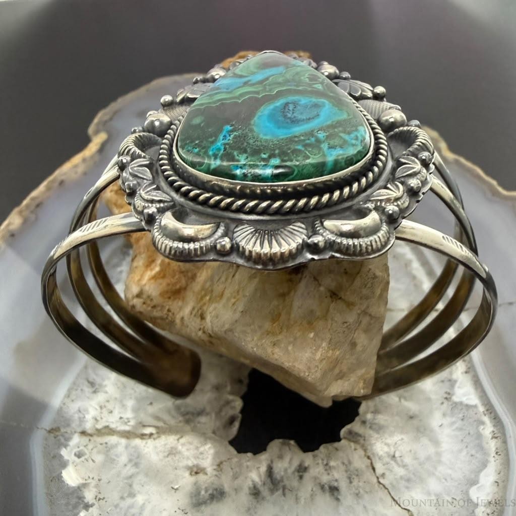Sterling Silver Southwestern Style Teardrop Azurite Malachite Bracelet For Women