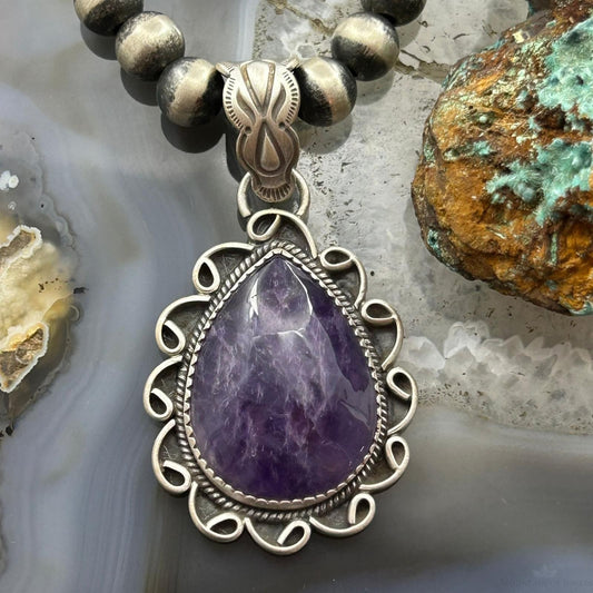 Sterling Silver Southwestern Style Teardrop Charoite Decorated Pendant For Women