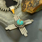 Sterling Silver Southwestern Style Round Mohave Turquoise Unisex Zia Pendant #2