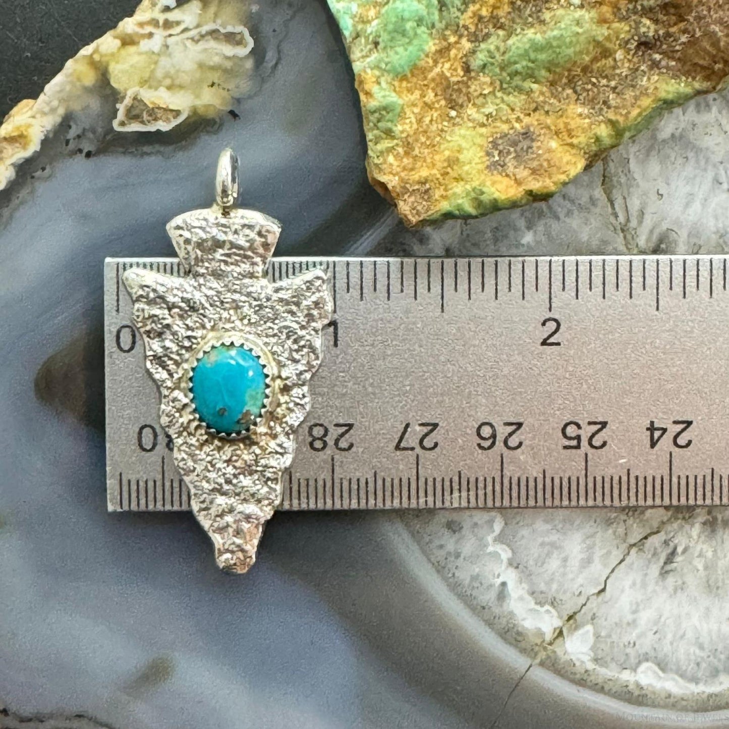 Gary Custer Navajo Native American Sterling Silver Tufa Cast Turquoise Arrowhead Unisex Pendant #1