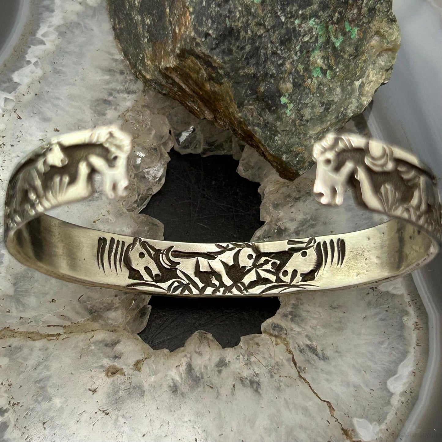 Lloyd Becenti Native American Sterling Silver Horses in The Wild Storyteller Bracelet#1