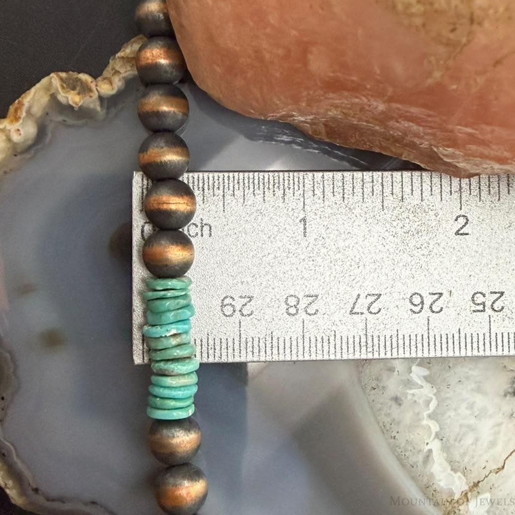 Southwestern Style Copper 8mm Navajo Pearl Beades & Turquoise 18"-20" Necklace For Women