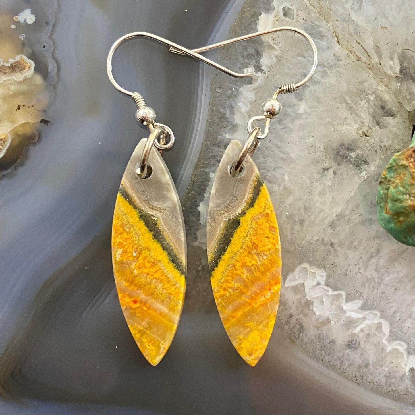 Sterling Silver Marquise Bumblebee Jasper Slab Dangle Earrings For Women #116